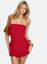 Ayanni Shirred Strapless Mini Romper Red
