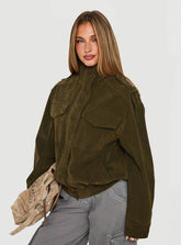 Double Life Funnel Neck Cargo Jacket Olive Green