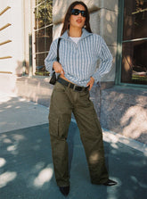 Ahstin Mid Rise Straight Leg Cargo Jeans Green
