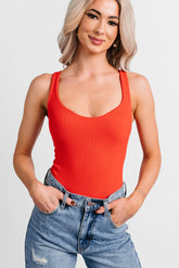 Couture Mood Scoop Neck Sleeveless Bodysuit (Tomato Red)