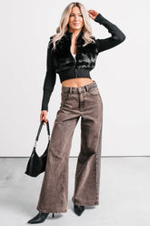 Bane High Rise Wide Leg Cello Jeans (Brown)