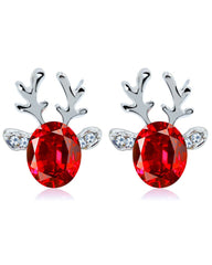 1Pair Christmas Reindeer Shaped Gem Stone Earrings