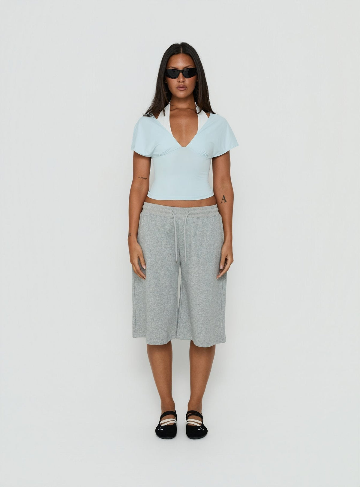 Beea Layered Halter Short Sleeve Top Blue / White