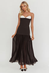 Unspoken Sweetheart Neckline Sheer Hem Maxi Dress Black