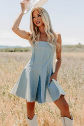Burning Bright Strapless Contrast Mini Dress (Denim)