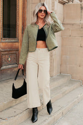 Maizie Tummy Control Wide Leg Cropped Risen Jeans (Ivory)