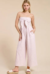 Striped Coastal Tie-Front Strapless Jumpsuit Pink PRE ORDER ships 6.16