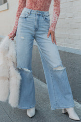 Jeremy High Rise Wide Leg Distressed Cello Jeans (Light)