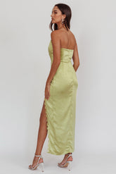 Winter Moon Strapless Lace Trim Midi Dress Sage
