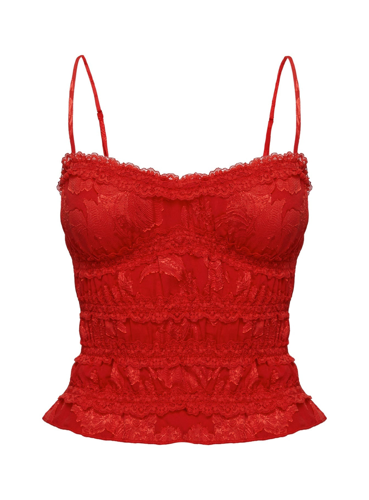 Angelie Jacquard Ruched Top Red