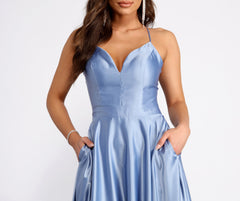 Alexandra Satin Lace Back A-Line Dress
