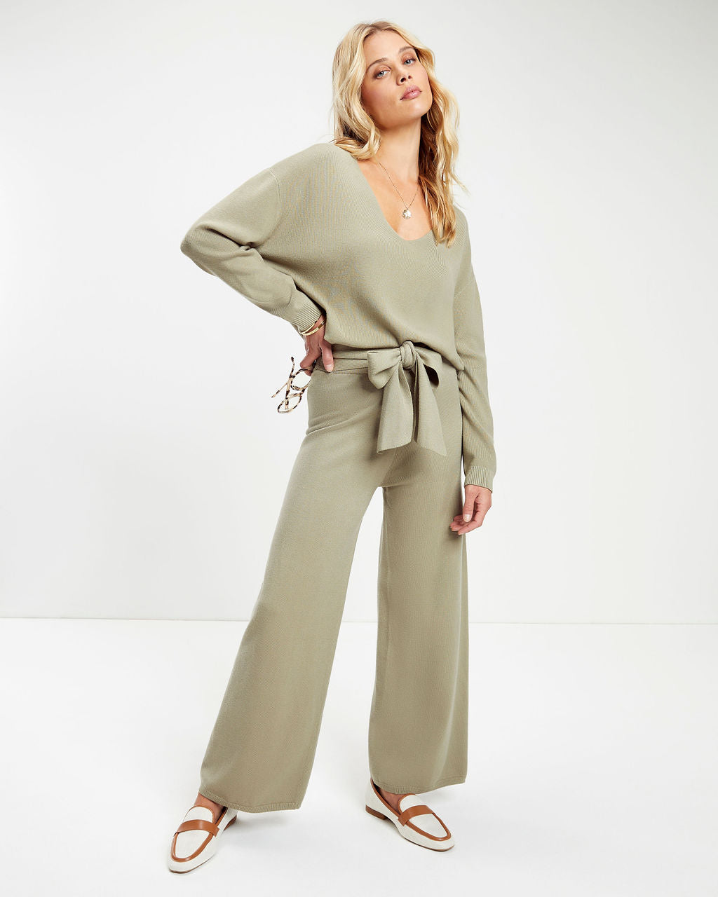 Analia Knit Wide Leg Pants - Sage