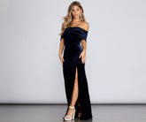 Christen Velvet Off The Shoulder Formal Dress