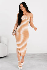 Low-Key Chill Striped Bodycon Maxi Dress (Taupe/White)