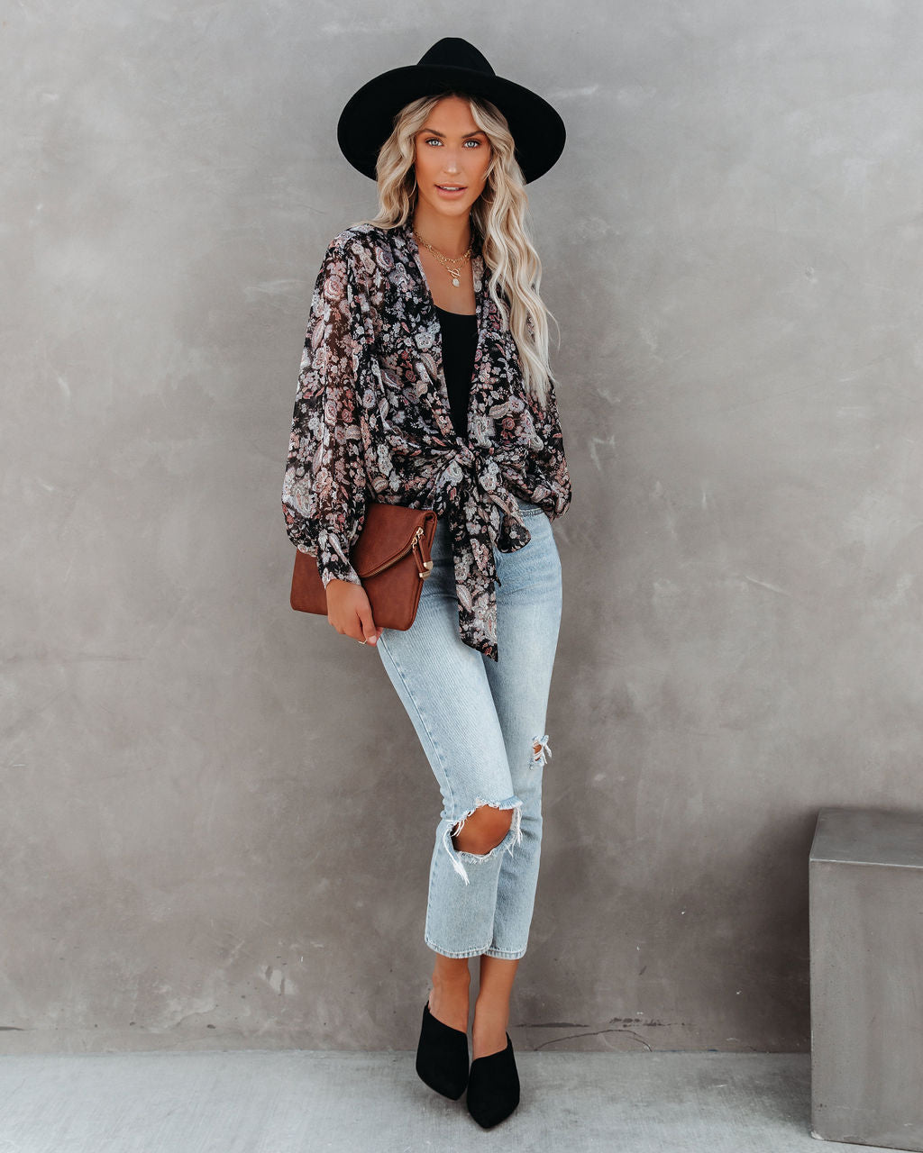 Drop Everything Printed Chiffon Tie Top