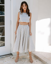 Coast To Coast Striped Pocketed Midi Skirt