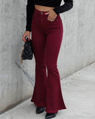 Barker High Rise Stretch Frayed Flare Jeans - Wine