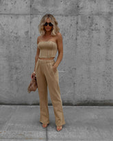Darcey Cotton Pocketed Drawstring Pants - Tan