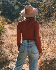 Faye Cropped Ribbed Knit Top - Brick
