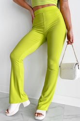 No Worries In Sight Ribbed Flare Leggings (Lime)