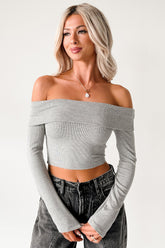Fall Into Me Off The Shoulder Crop Top (Heather Grey)