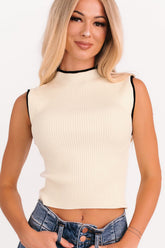Gonna Go Far Contrast Trim Sleeveless Top (Cream/Black)
