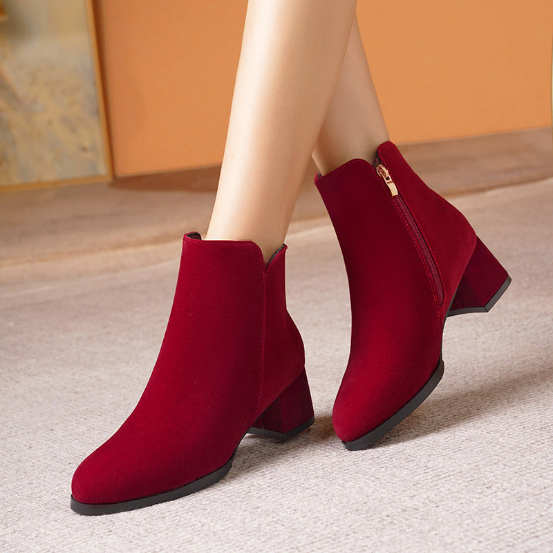 Elegant Slip On Chunky Heel Ankle Boots