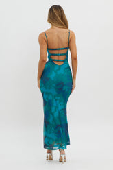 Lennox Elastic Back Bodycon Dress Floral Green