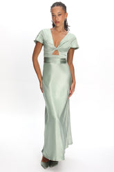 Irena Twist Bust Short Sleeve Dress Sage
