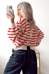 Morning Rituals Striped Button Detail Sweater (Red)