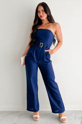 One More Page Strapless Belted Jumpsuit (Navy)