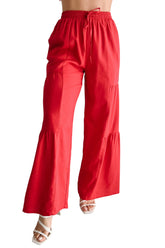 Real Karma Tiered Linen Pants (Red)