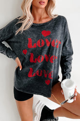 Be My "Lover" Acid Wash Graphic Top (Charcoal)