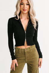Preferred Taste Mock Neck Zip-Up Sweater (Black)