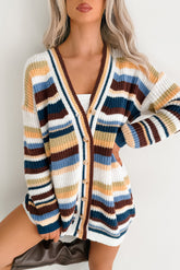 Carefree Comfort Striped Knit Cardigan (Blue/Multi)