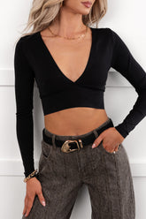Charming Chase V Neck Crop Top (Black)