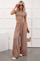 Always True Crop Top Wide Leg Pants Set (Dark Taupe)