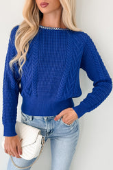 Chill Goals Chain Detail Cable Knit Fore Sweater (Blue)