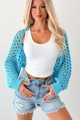 Back To Us Open Knit Bolero Shrug (Aqua Blue)