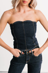 Fearless Mood Scalloped Denim Crop Top (Denim)