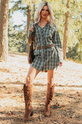 Let’s Get Lost Plaid Shirt Mini Dress (Pine Green)