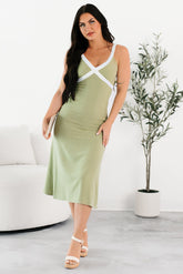 Make It Yours Sleeveless Linen Midi Dress (Olive)