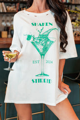 Martini Darling Distressed Graphic T-Shirt (Ivory)