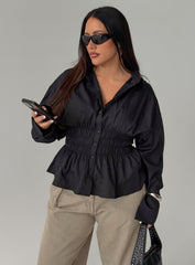 As You Are Shirred Button Up Top Black Curve
