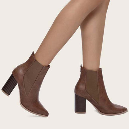 Chunky Heel Chelsea Booties Pointy Toe Western Ankle Boots