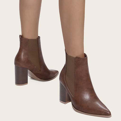 Chunky Heel Chelsea Booties Pointy Toe Western Ankle Boots