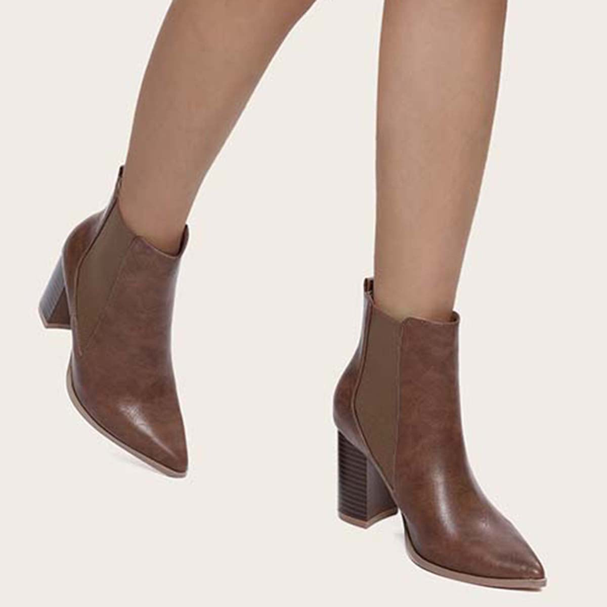 Chunky Heel Chelsea Booties Pointy Toe Western Ankle Boots
