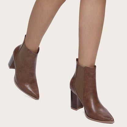 Chunky Heel Chelsea Booties Pointy Toe Western Ankle Boots