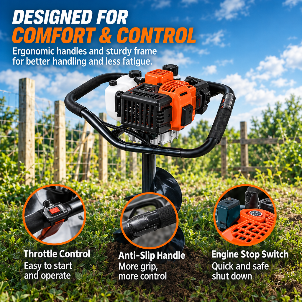 52CC Gas Powered Post Hole Digger, 6" & 10" Auger Bits