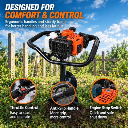52CC Gas Powered Post Hole Digger, 6" & 10" Auger Bits